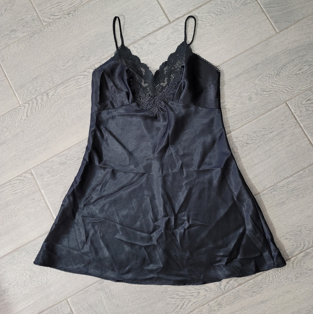 Vintage Victoria's Secret Slip Dress Lace Cami Lingerie Sexy Black Size Small